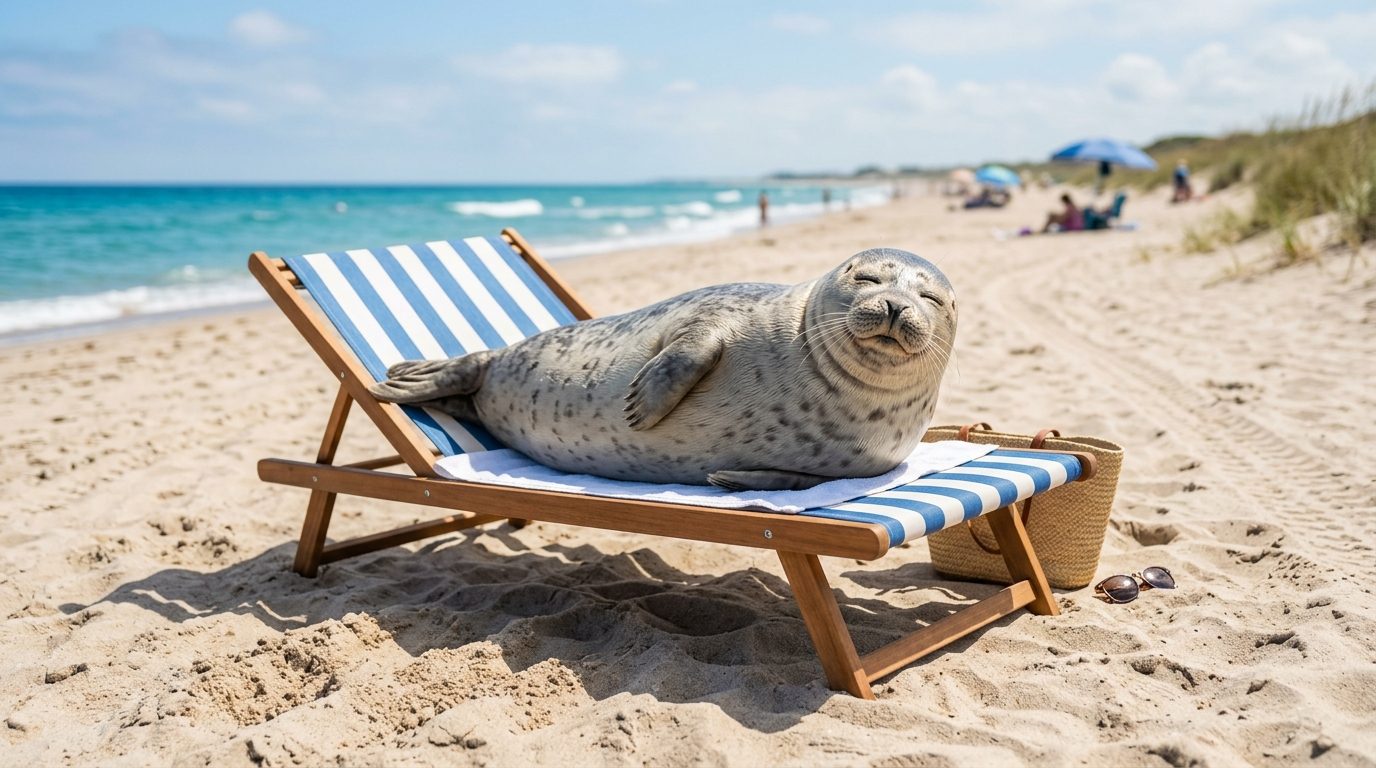 Un phoque paisiblement étendu sur un transat de plage pour profiter du soleil