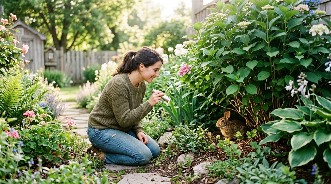 Recherche d'un petit animal domestique égaré dans un jardin
