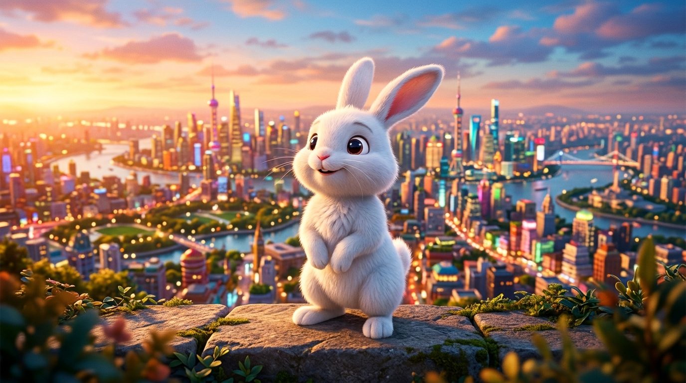 Illustration d'un petit lapin blanc espiègle rappelant l'univers du film d'animation Comme des Bêtes
