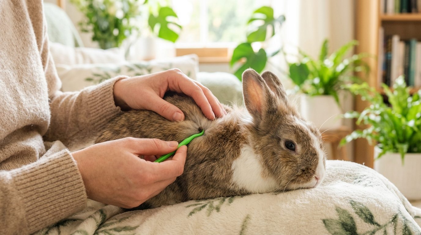 Retrait d'une tique sur le pelage d'un animal domestique avec un crochet tire-tique