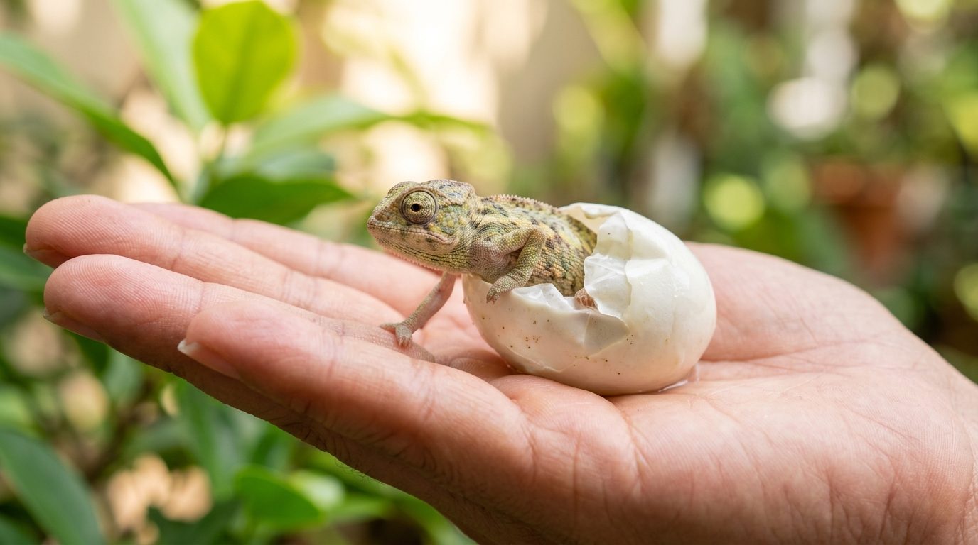 L&rsquo;éclosion magique d&rsquo;un minuscule bébé caméléon qui découvre le monde