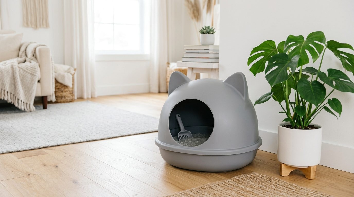 Bac à litière ou maisonnette fermée : zoom sur le modèle tête de chat